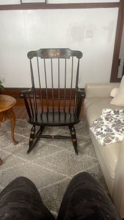 Late 20th Century Vintage Hitchcock Inspired Stenciling Black Painted Rocking Chair