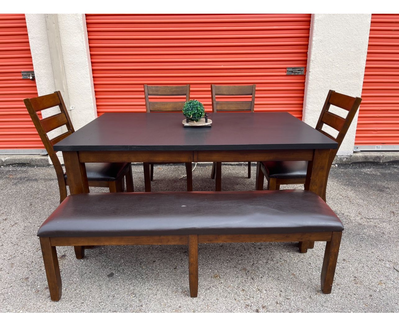 Well Loved Large Dining Table, 4 Chairs And Bench