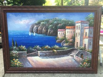 Nature village sea, ocean landscape Painting, Art, Decor,