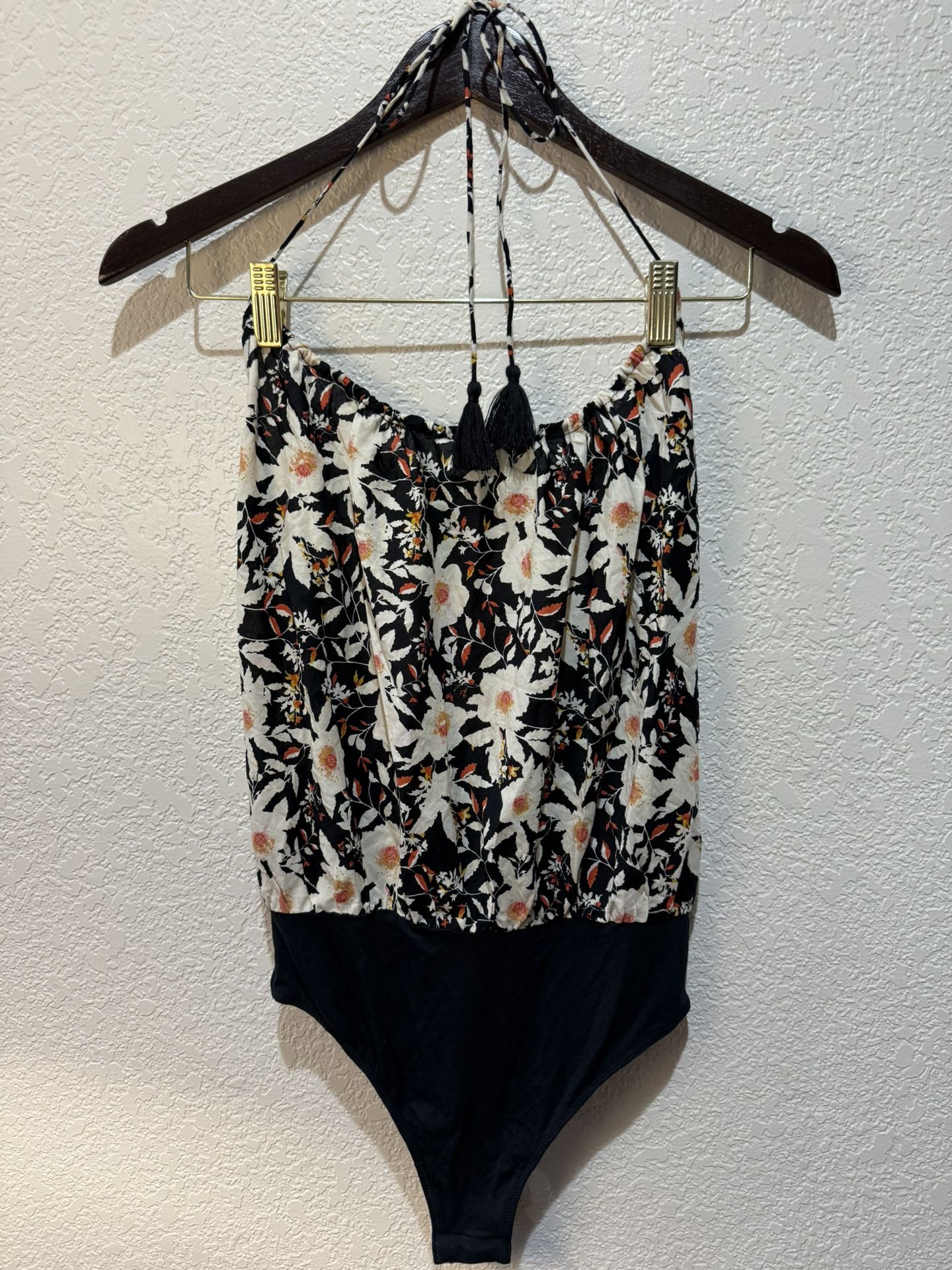 Free People Liza Floral Halter Bodysuit