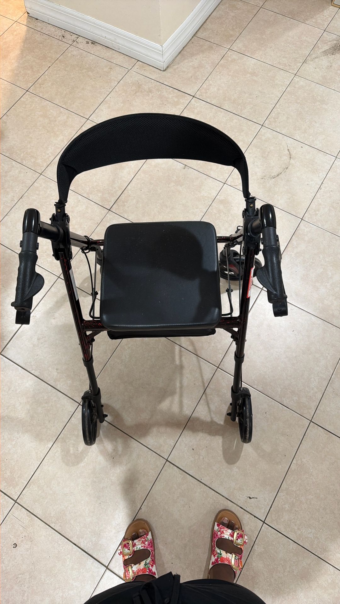 Black Mobility Walker with Padded Seat and Hand Brakes/ Rollater Walker