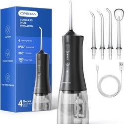 Operan Water Flosser for Teeth, 300ML Portable Dental Flosser with 4 Modes & 4 Nozzles, IPX7 Waterproof Rechargeable Oral Irrigator, Long Battery for 