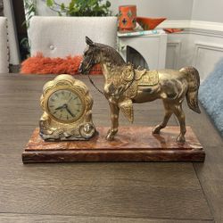 Vintage mid-century United Clock Company figural horse mantel clock.