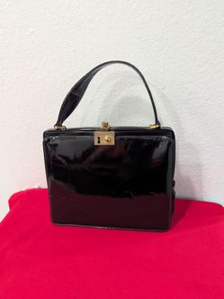 Antique/Vintage Black Patent Leather Top Handle Purse