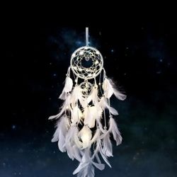 Buy1get1 Handmade White Feather Dream Catcher with LED Lights