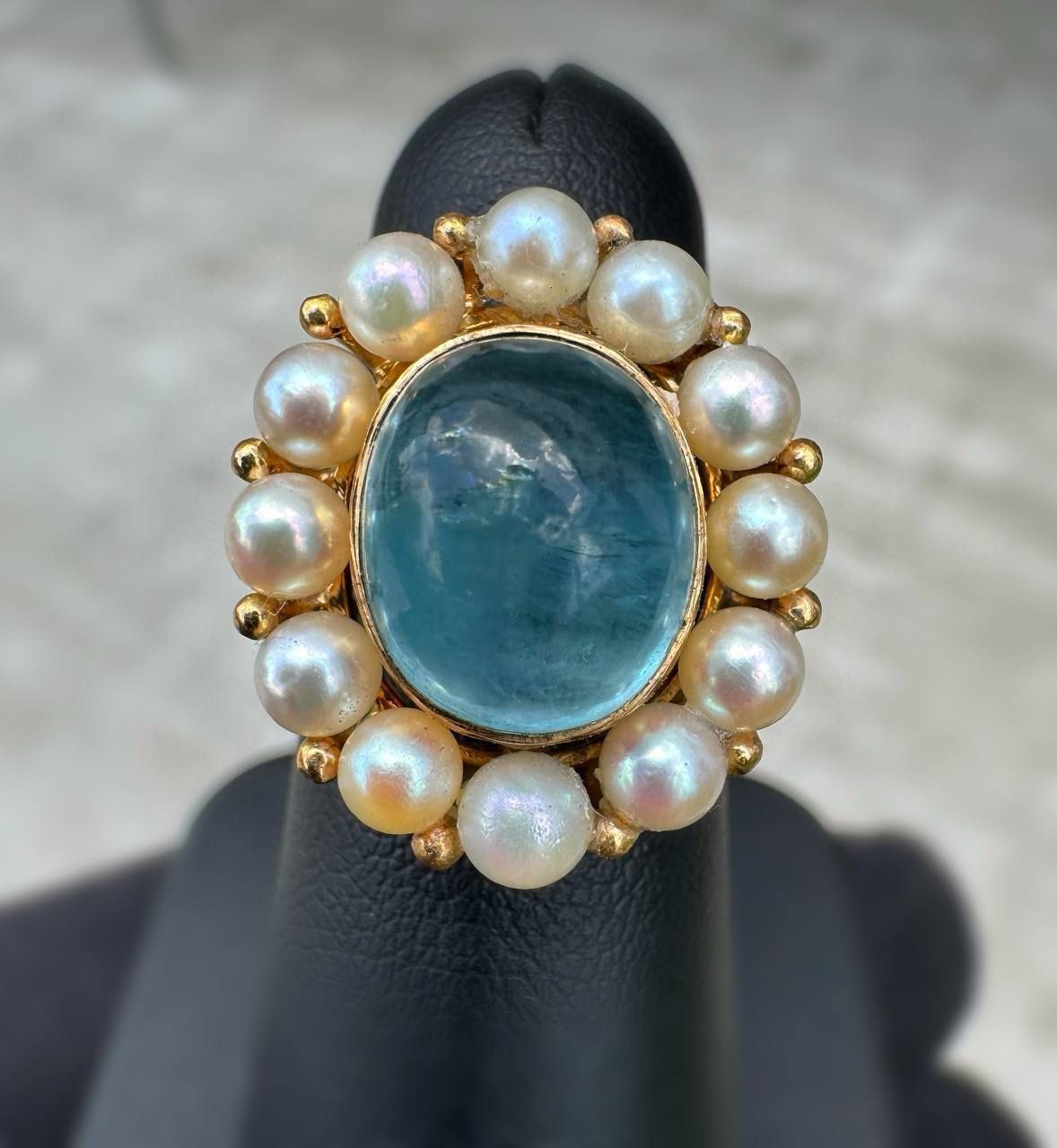 Jewelry 14k solid yellow gold natural pearl aquamarine stone 2.00CTW heart ring size 5.50