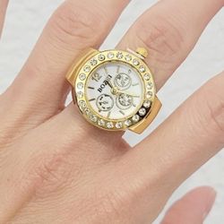 Unique gold round shape girl's women's ladies unisex ring watch Gift