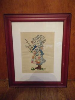 Vintage 1970s Holly Hobbie Crewel Embroidery