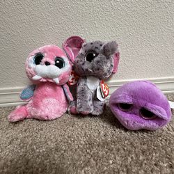 Set of 3 Pink Beanie Babies