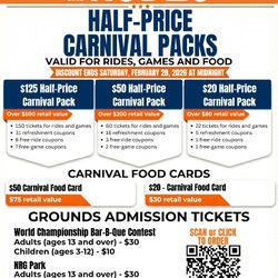 Carnival Packs, Food Cards, Season Passes And Day Admissions ****LAST WEEK****