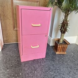 Vintage Pink Steel Filing Cabinet With 2 Drawers 29x18w15”
