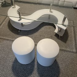 Glass Coffee Table With Stools 