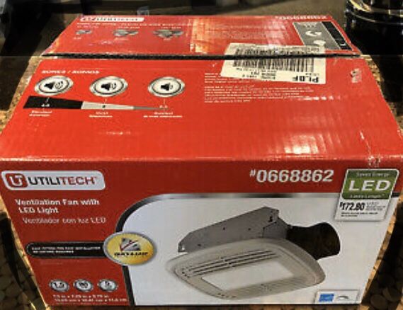 Utilitech Bathroom Ventilation Fan, White 1.5-Sone. 80 CFM, LED light.