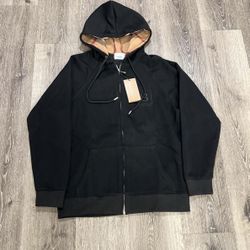 Black Burberry Zip Up Hoodie Size Medium