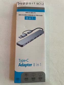 8 in 2 USB +Type C HUB Docking Station with 3.5mm Audio Jack Adapter for Micro SD Card Reader Laptop Tablet Phone Disk Converter