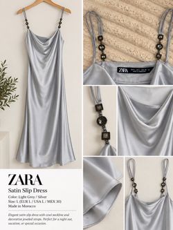 Zara Satin Slip Dress Silver Size L