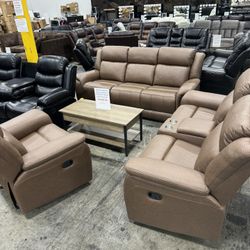 Premium Recliner 3Pcs living Room Set / Juego de sala de estar reclinable premium de 3 piezas