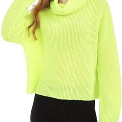 So XL Neon Yellowrrr Cowl Neck Sweater