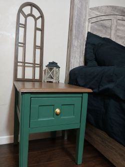 Green Painted Nightstand with Wood Top