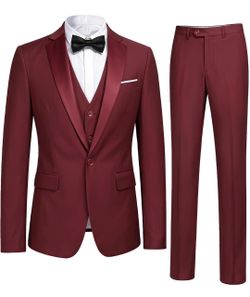YFFUSHI Men's 3 Piece Suit Sets Slim Fit One Button Blazer Solid Suits