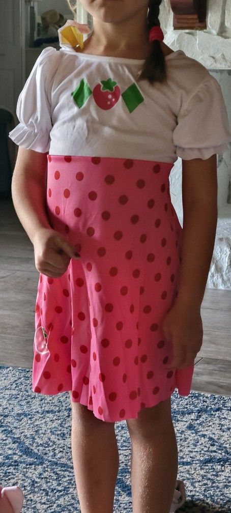 Strawberry shortcake Costume Size 4-6 Plus Hot Pink Wig