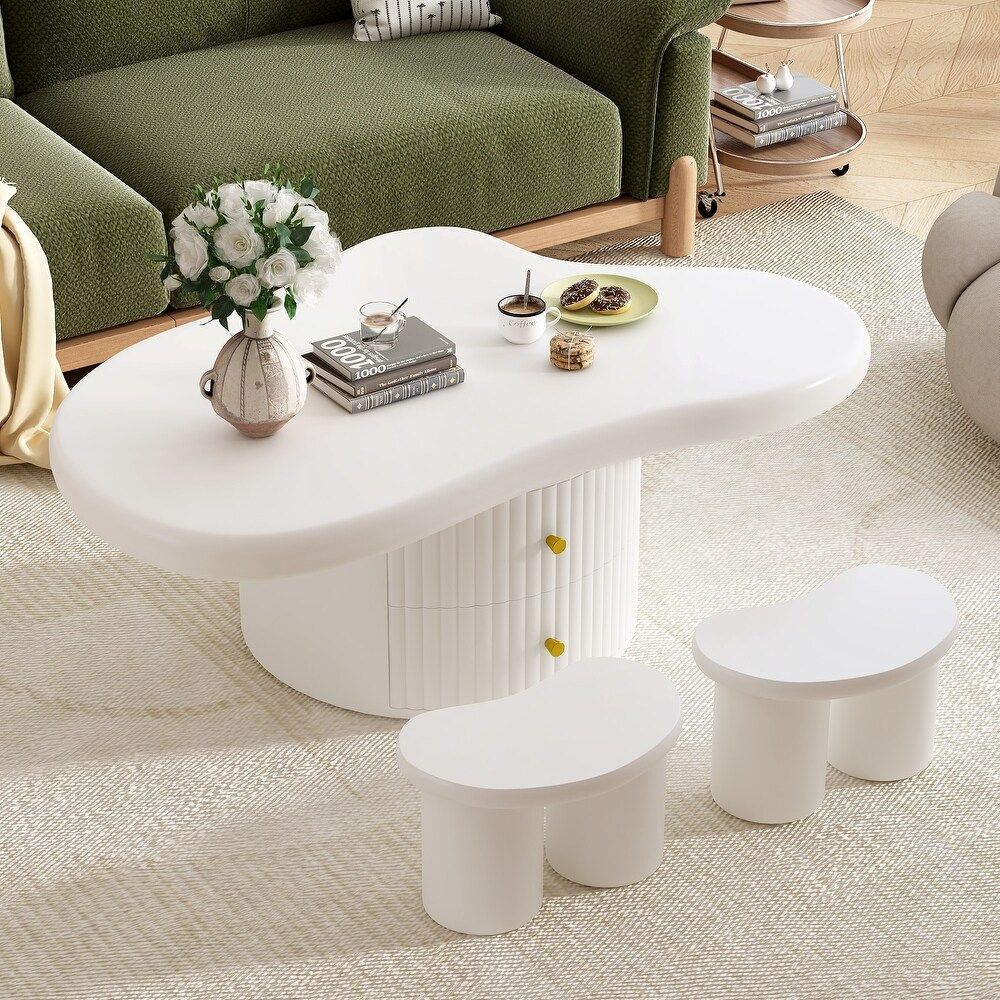 White Minimalist Cloud Coffee Table & 2 Stools [NEW] **Retails for $450 
