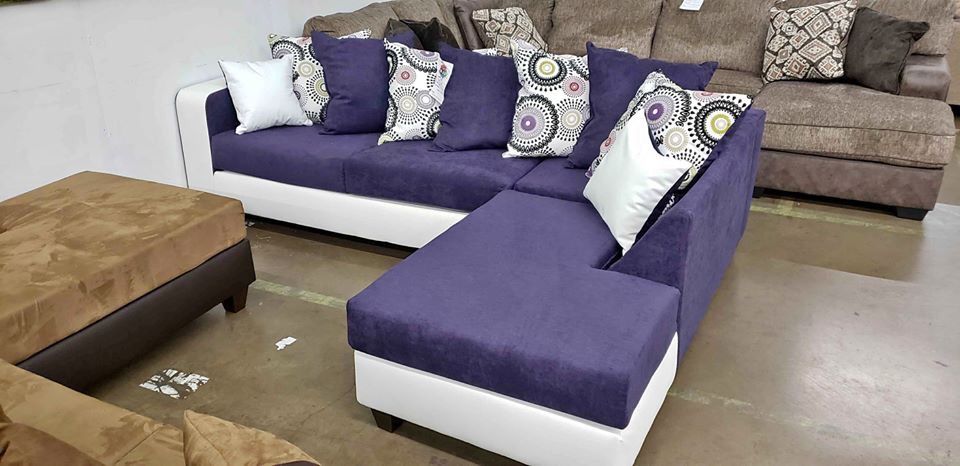 Plush Purple & White Velvet Sectional