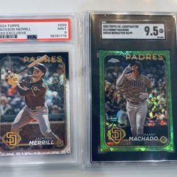 2024 Topps Jackson Merrill (RC) PSA 9 & 2024 Green MANNY MACHADO /99 PSA 9.5