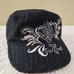 Headers Black Flannel Silver Stripe Sequin Flat Top Classy Baseball Ball Cap Hat *Please Read Description*
