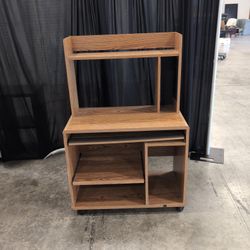 Rolling Wood Grain Computer Desk with Hutch
