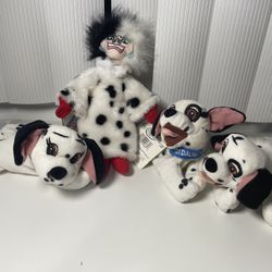 NWT Disney Store 101 Dalmatians Lot Of 4 Beanie Bean Bag 8” Plush Lucky & Jewel