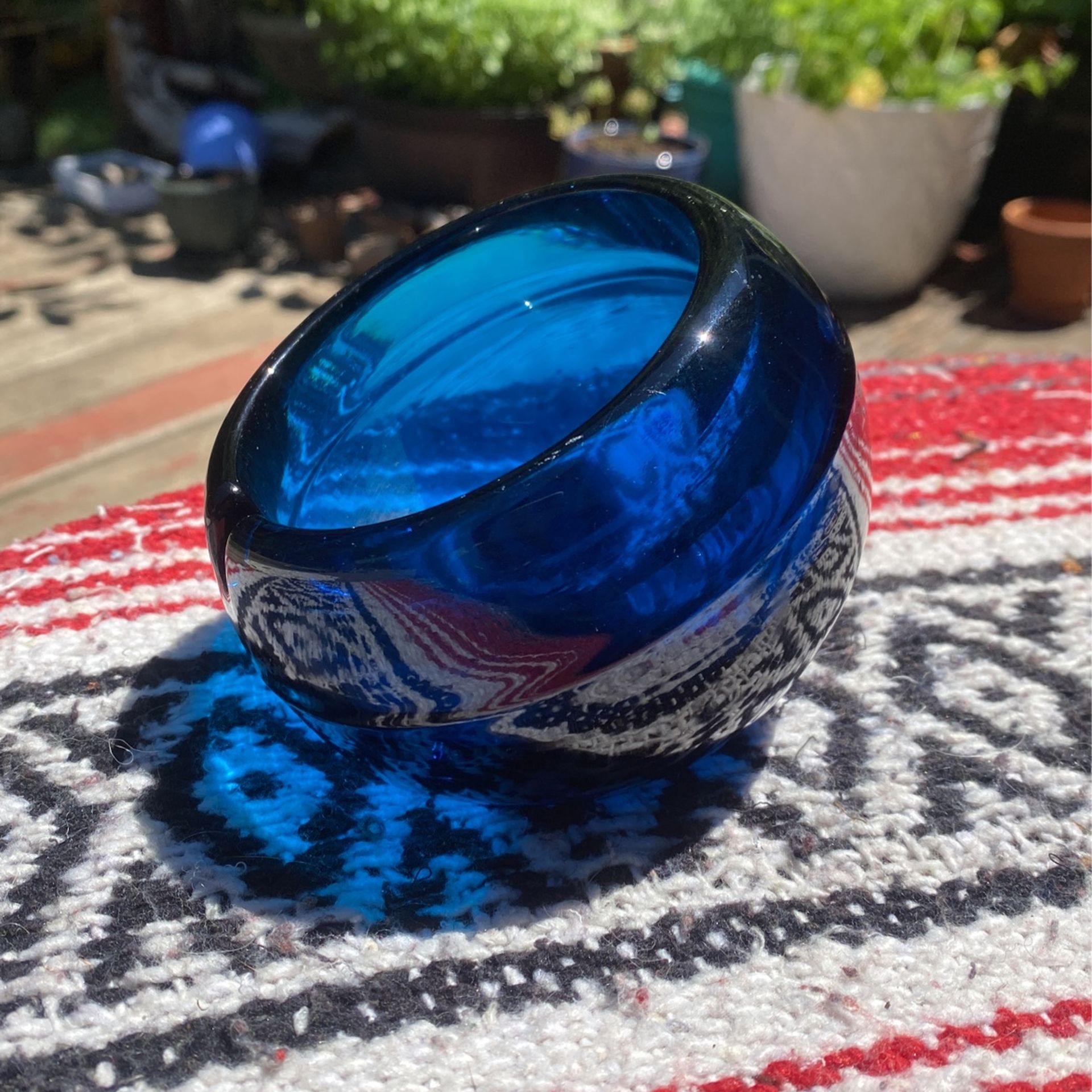 Vintage MCM Cobalt Blue Viking Glass Orb Ashtray