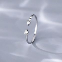 Silver Double Heart Adjustable Ring 
