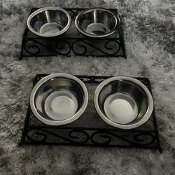 Set of Two Stainless Steel Pet Food And Water Bowls
