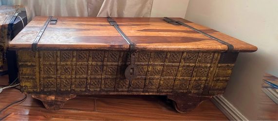 Antique Wooden Trunk with Iron Hardware