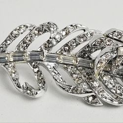 Vintage Rhinestone Leaf Brooch 1950s "PELL"  Designer Signed