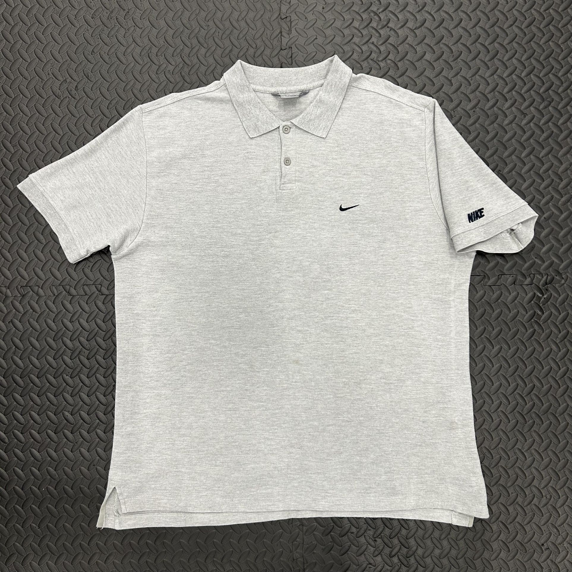 Vintage Nike Polo Shirt Embroidered Swoosh Logo Gray Tag Spellout Y2K Men’s XL