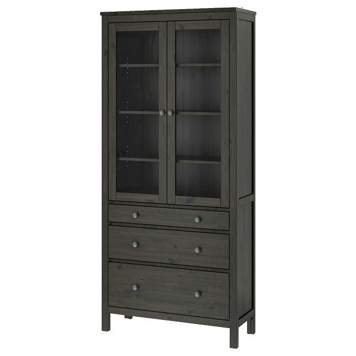 Solid Wood Ikea HEMNES
Glass-door cabinet with 4 drawers, black-brown

