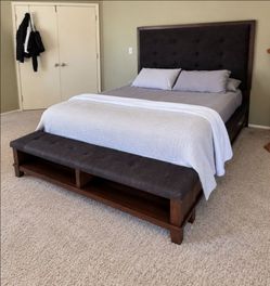 Queen Bed Frame and Matching Bench Set