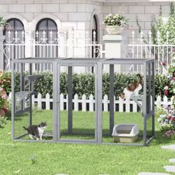 71 Inch Wide Wooden Outdoor Cat Enclosure Run Playpen Catio