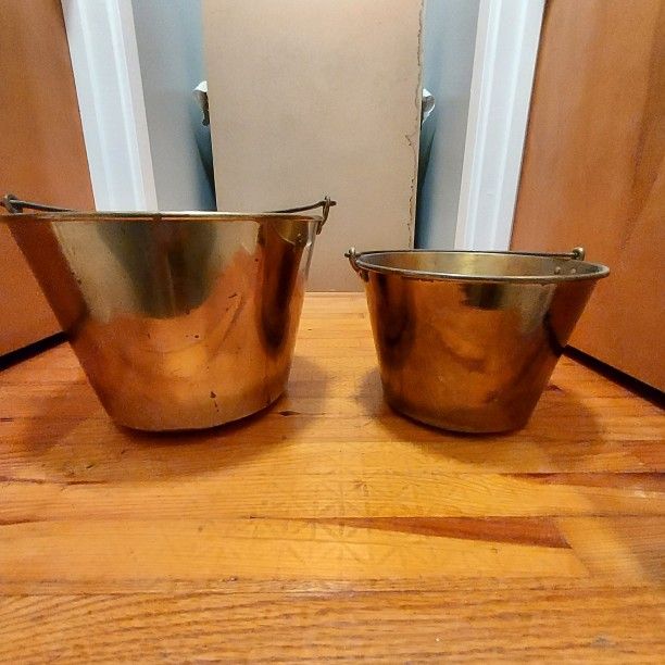2 Antique Brass Buckets