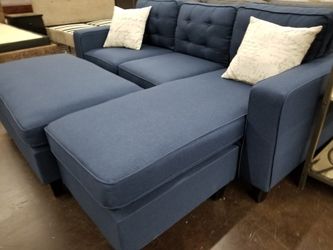 Navy blue fabric sofa chaise sectional for tight soace