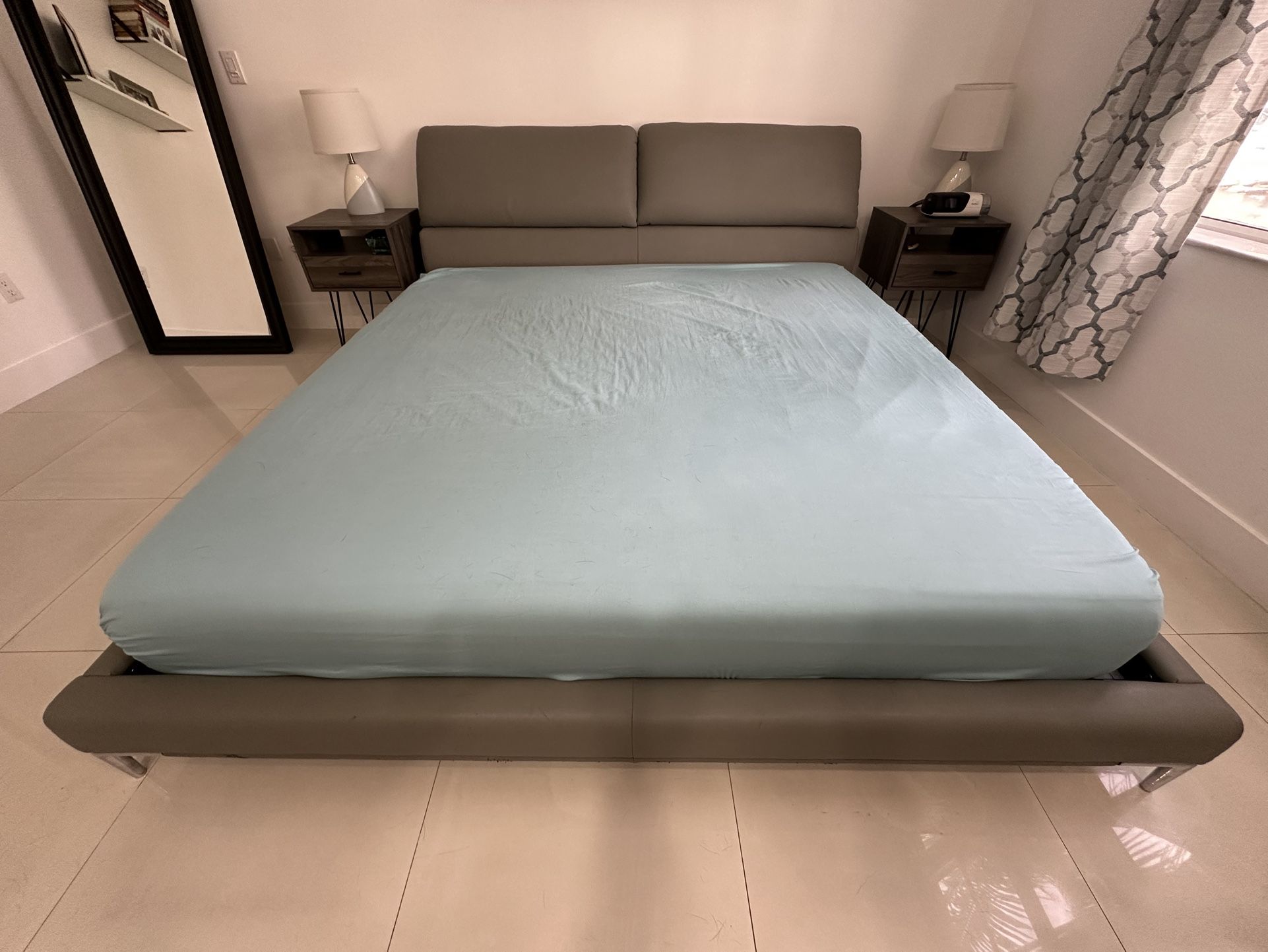 King Size Gray Leather Bed Frame