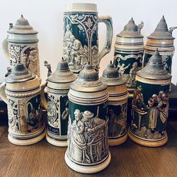 Made In Germany Antique Stein Mugs Lot Of 9