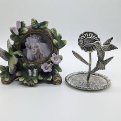 Seymour Mann Bernini Hummingbird & Flowers Bisque Picture Frame& Ring Holder 