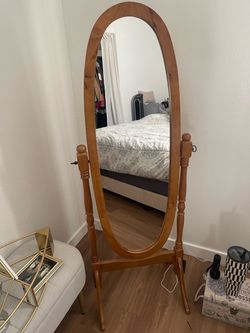 Wood Oval Cheval Floor Mirror