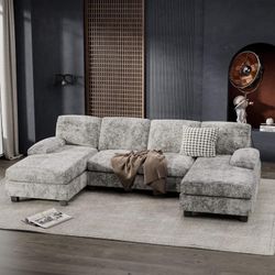 New Modern U-Shape Sectional Sofa, Chenille Fabric Modular Couch, 4 Seat Oversized Sofa with Chaise for Living Room, Gray  New in box SF22-0051-4 50"D