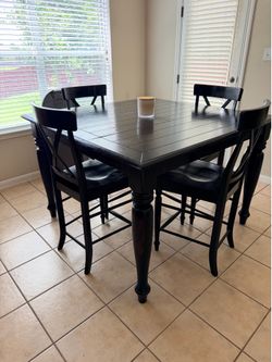 Bar height kitchen table with leaf, 4 high chairs, 2 bar stools, 1 desk chair