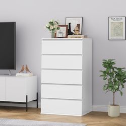 5 Drawer White Dresser, Modern Storage Cabinet for Bedroom,Tall Chest of Drawers for Living Room