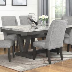 7 Piece Dining Set With Faux Marble Top
